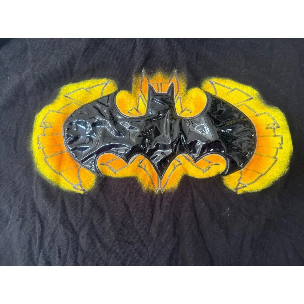 DC Comics Batman Boy's Large Black Long Sleeve Shirt Rubber textured Batman Logo